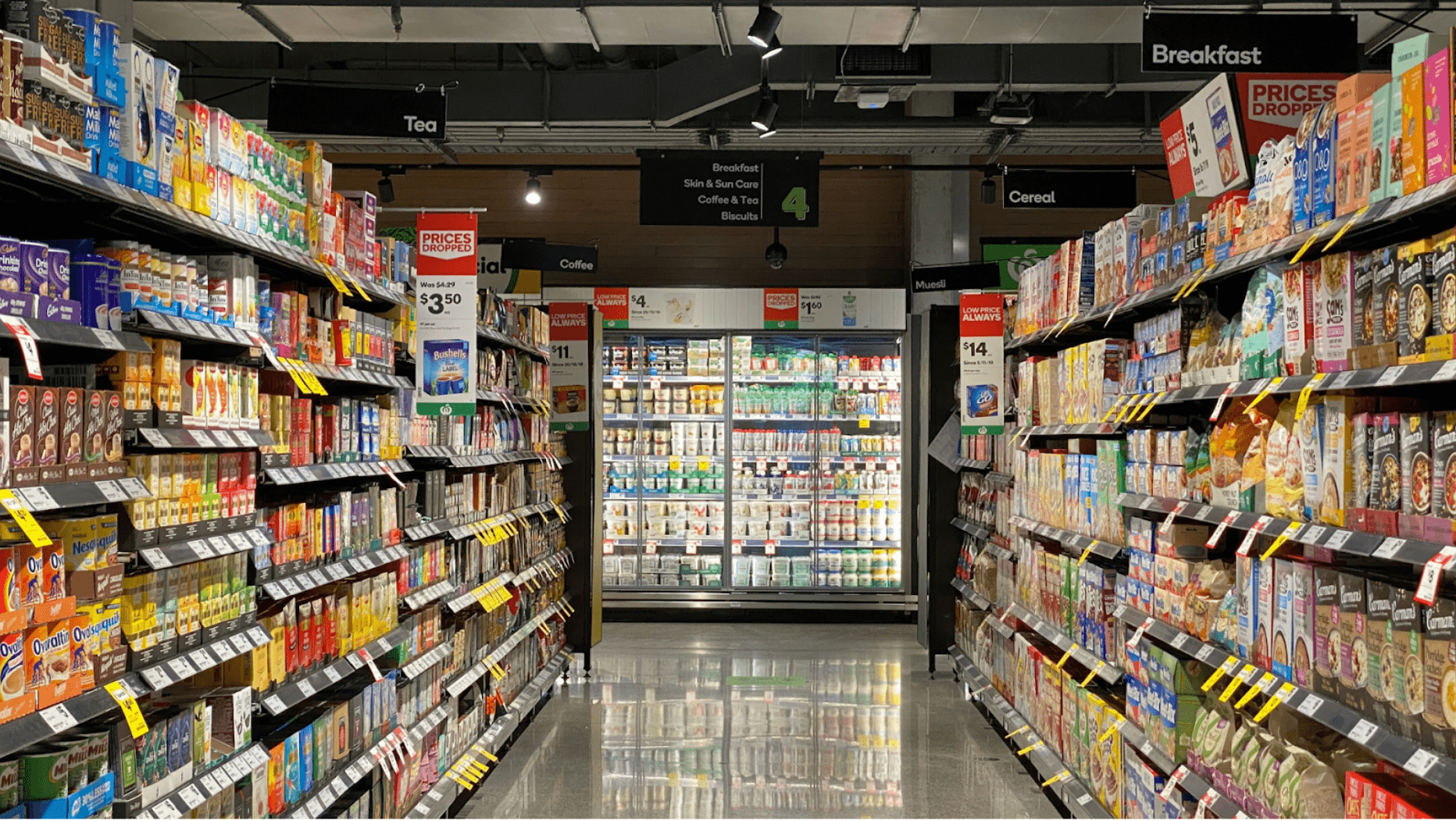 CPG retail store shelves representing shifting consumer demand